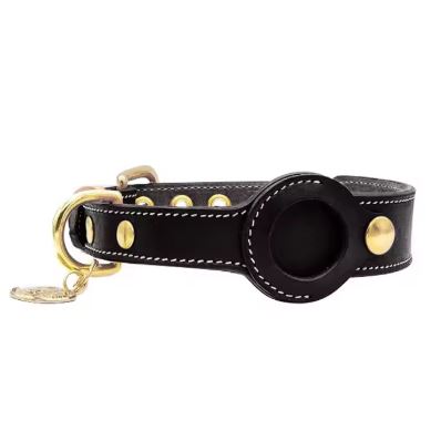 Pawfect find Luxury Leather Dog Collar with AirTag Pocket - Black