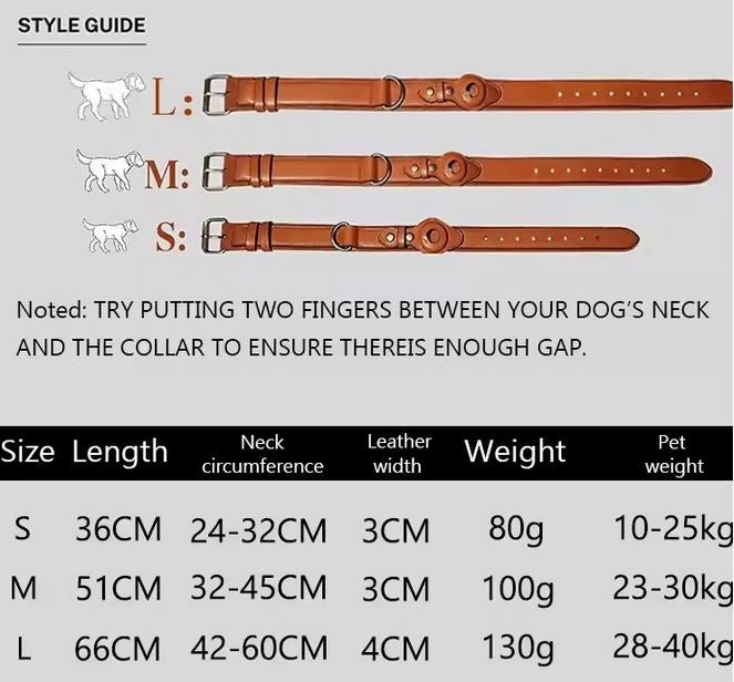 Pawfect find Heavy Duty Leather Dog Collar with Airtag Pocket - Tan