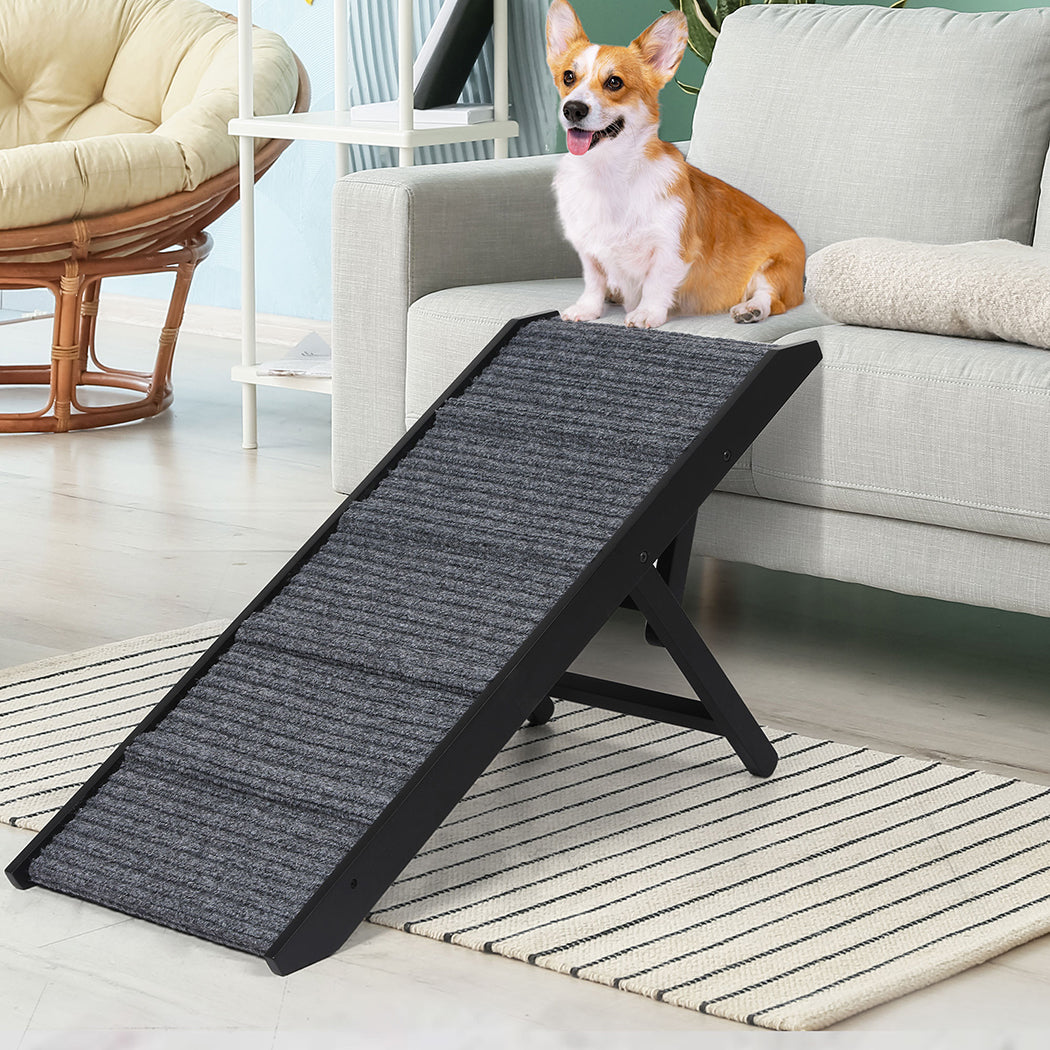 Adjustable Dog Ramp Height Stair For Bed Sofa Cat Dogs Folding Portable - Black