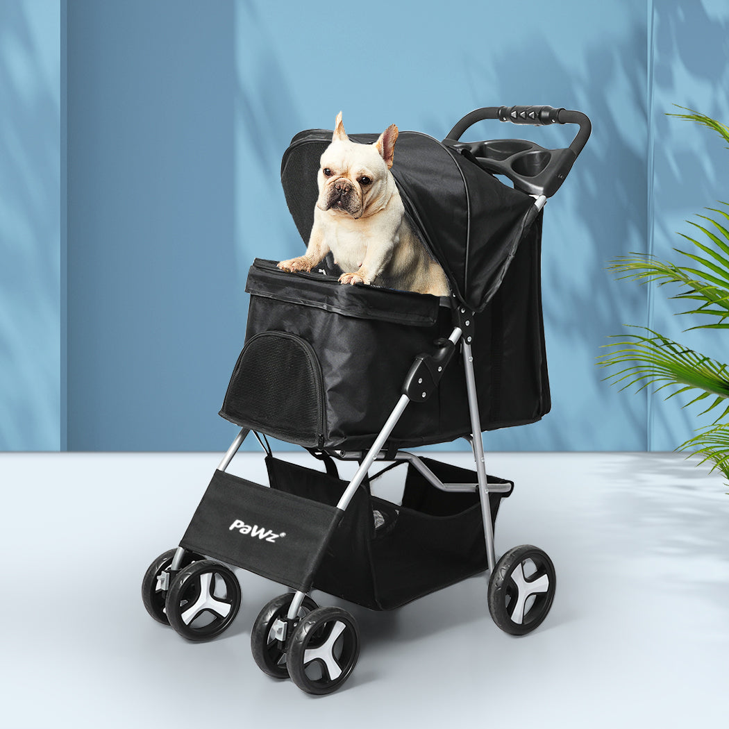 4 Wheels Pet Stroller Dog Cat Cage Puppy Pushchair Travel Walk Carrier Pram