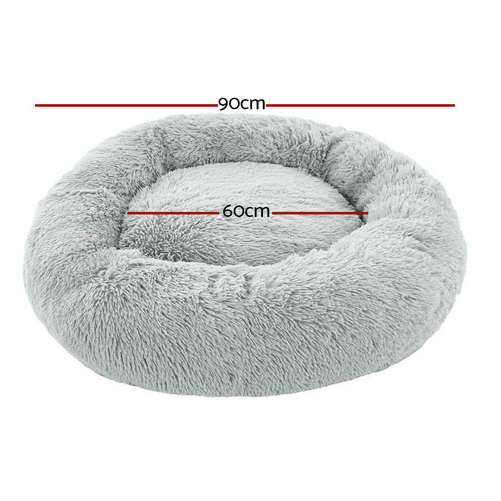 Pawfect find Luxe Calming Plush Pet Bed in Light Grey - 90cm Large