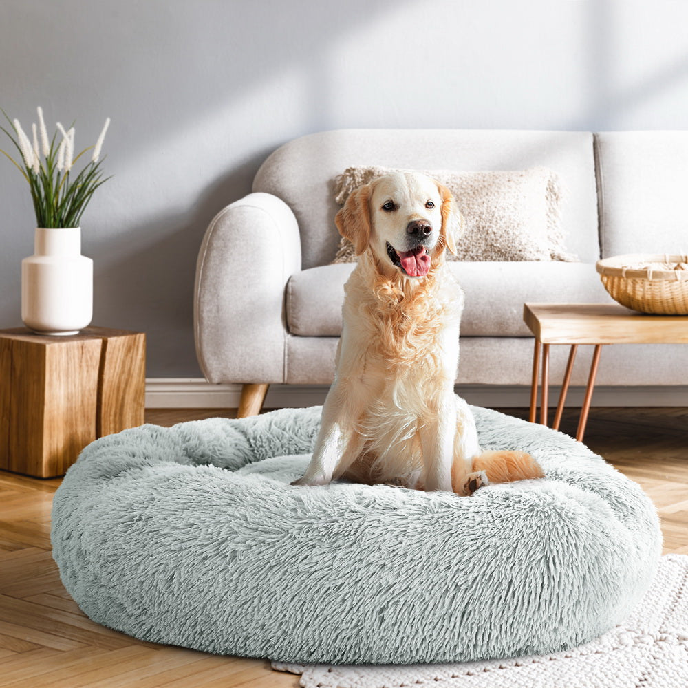 Pawfect find Luxe Calming Plush Pet Bed in Light Grey - 90cm Large