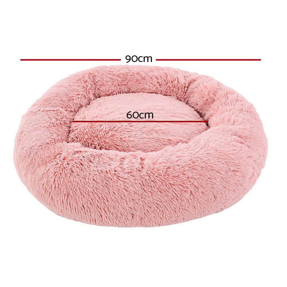 Pawfect find Calming Plush Pet Bed - Large 90cm Pink Velvet Comfort