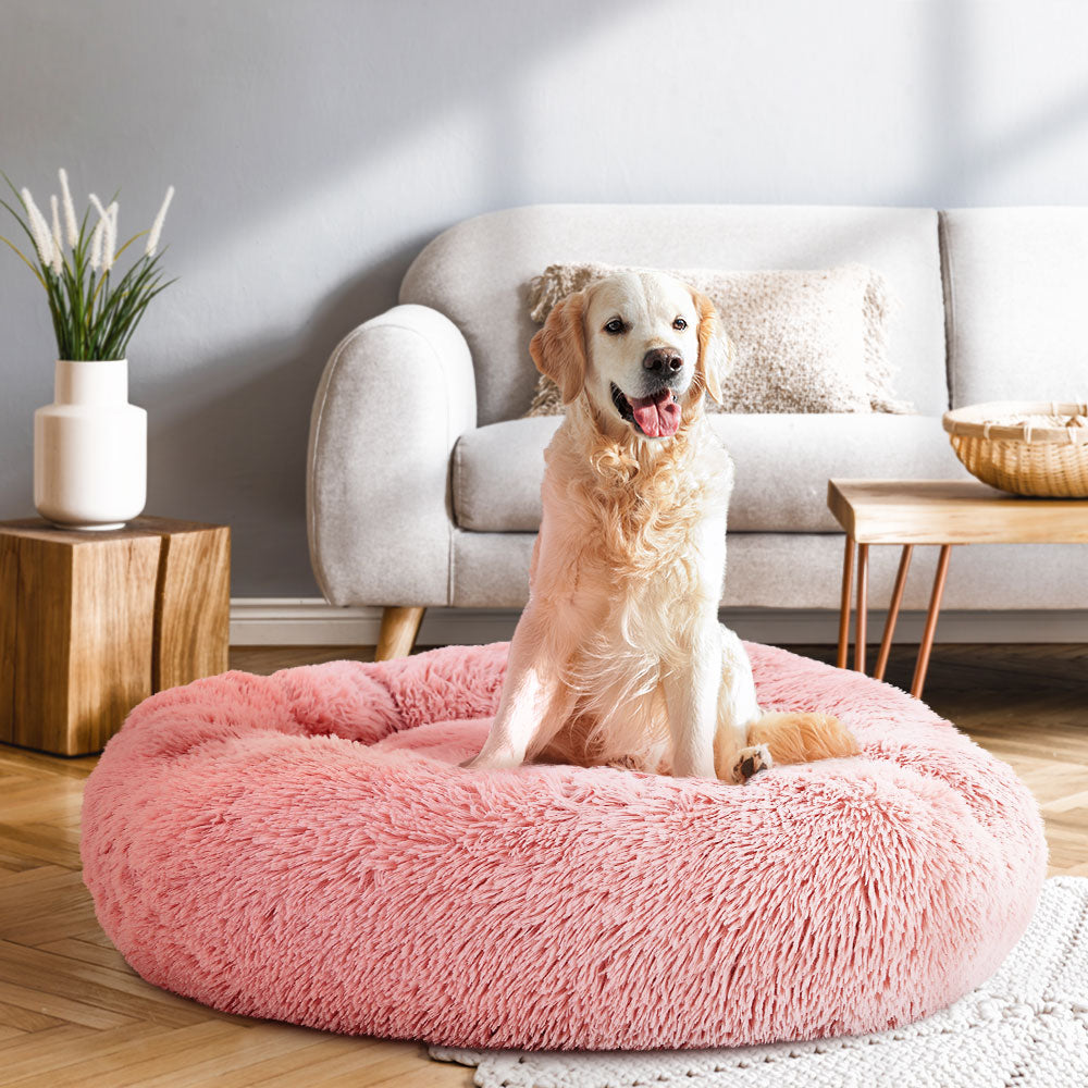 Pawfect find Calming Plush Pet Bed - Large 90cm Pink Velvet Comfort