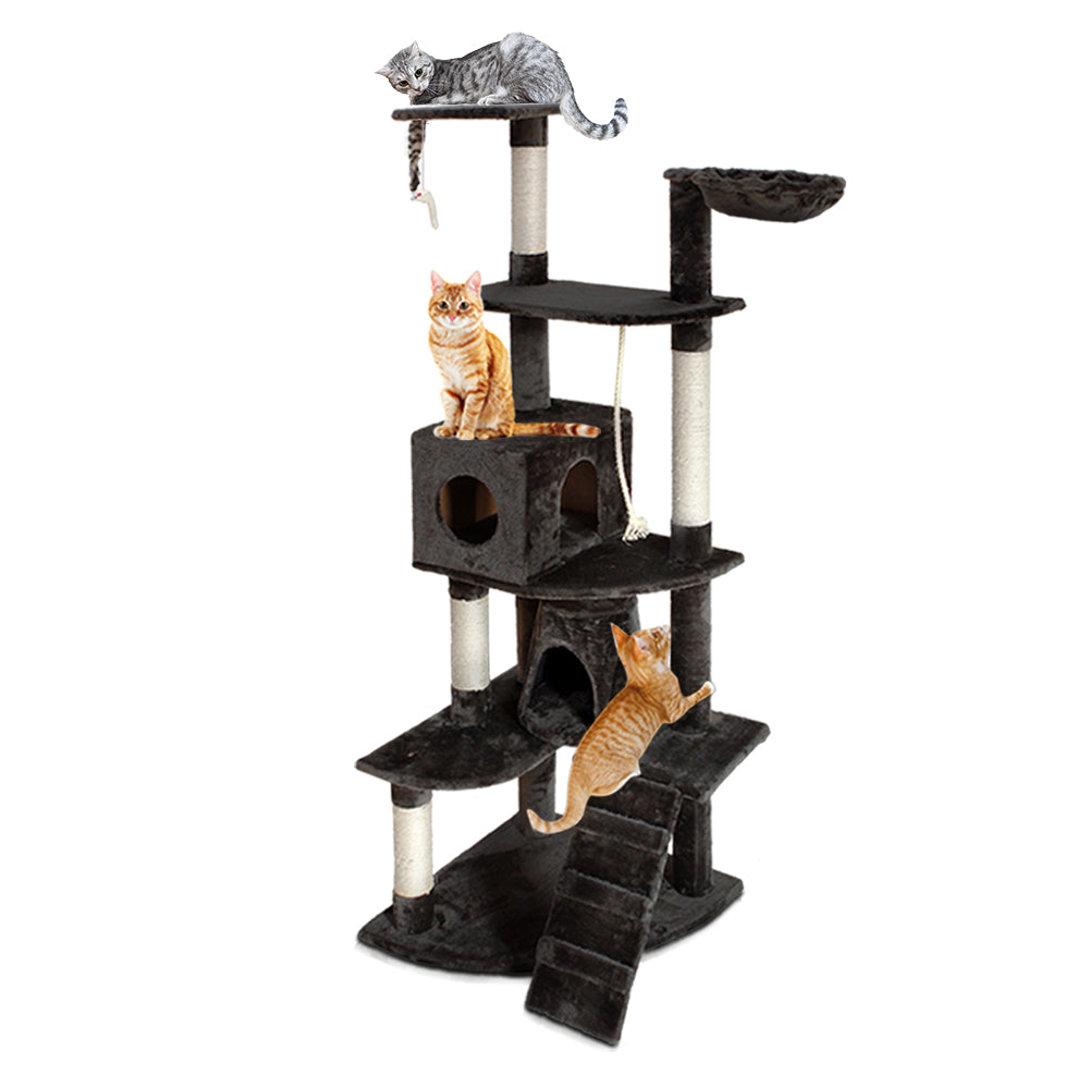 Cat Tree 193cm Trees Scratching Post Scratcher Tower Condo House Furniture Wood - Dark Grey