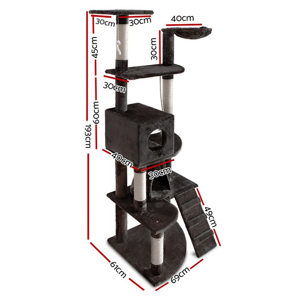 Cat Tree 193cm Trees Scratching Post Scratcher Tower Condo House Furniture Wood - Dark Grey