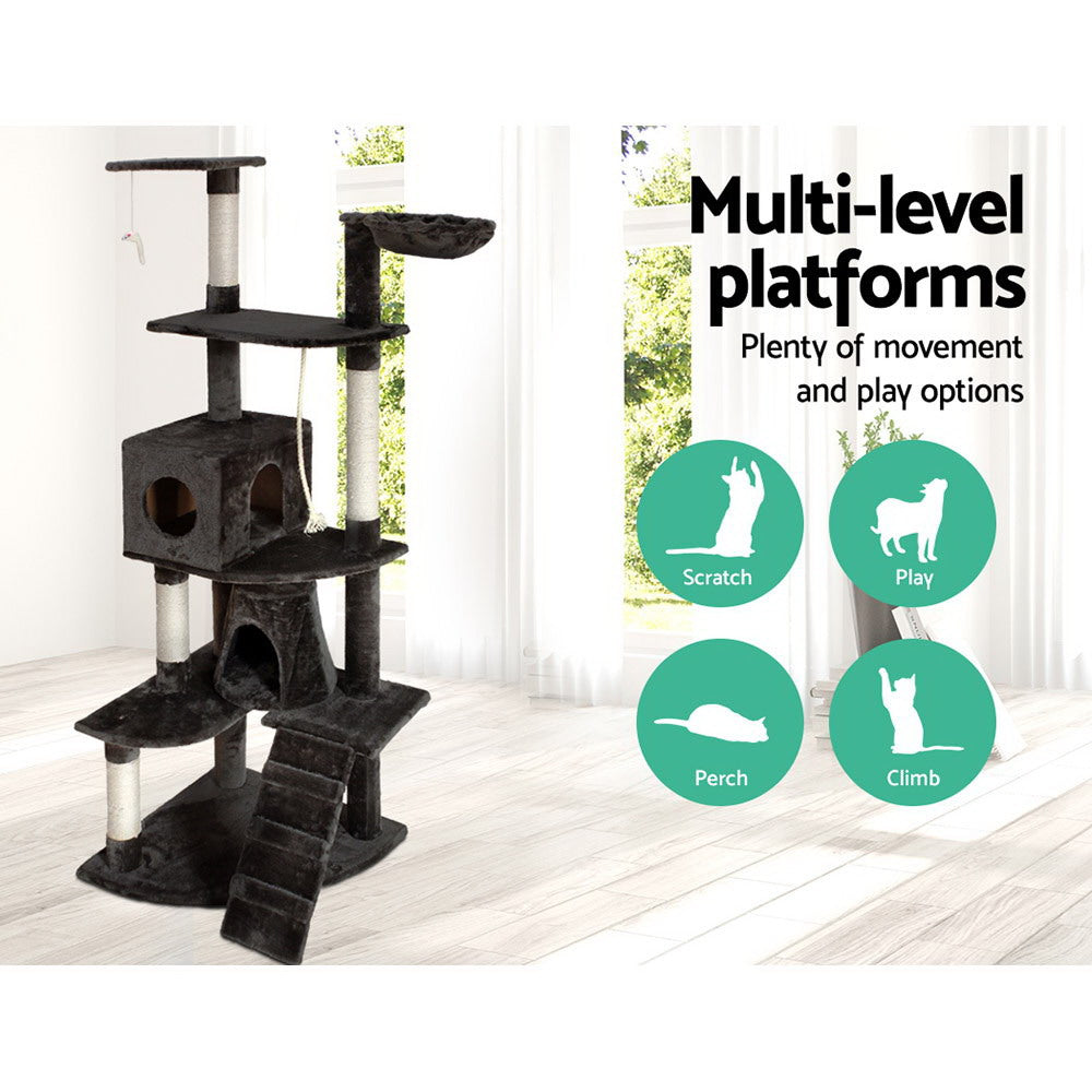 Cat Tree 193cm Trees Scratching Post Scratcher Tower Condo House Furniture Wood - Dark Grey