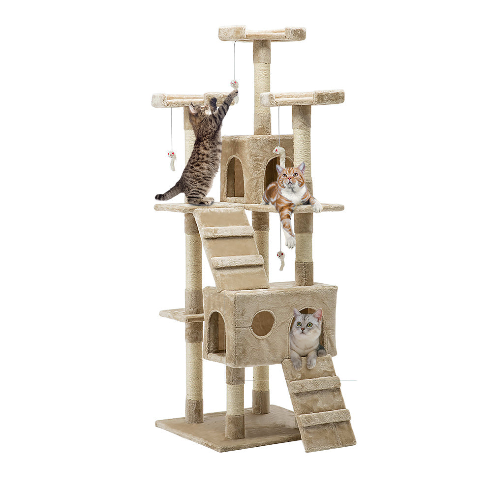 Cat Tree 180cm Trees Scratching Post Scratcher Tower Condo House Furniture Wood - Beige