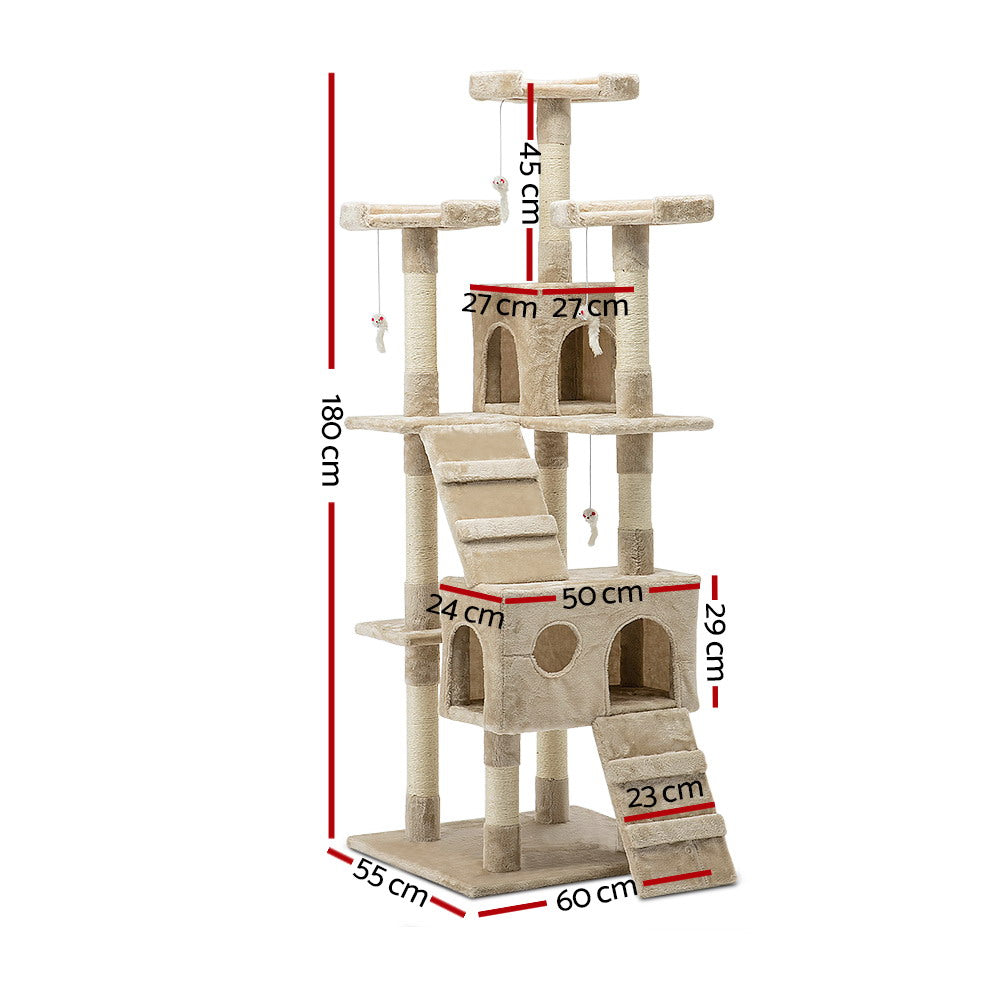 Cat Tree 180cm Trees Scratching Post Scratcher Tower Condo House Furniture Wood - Beige