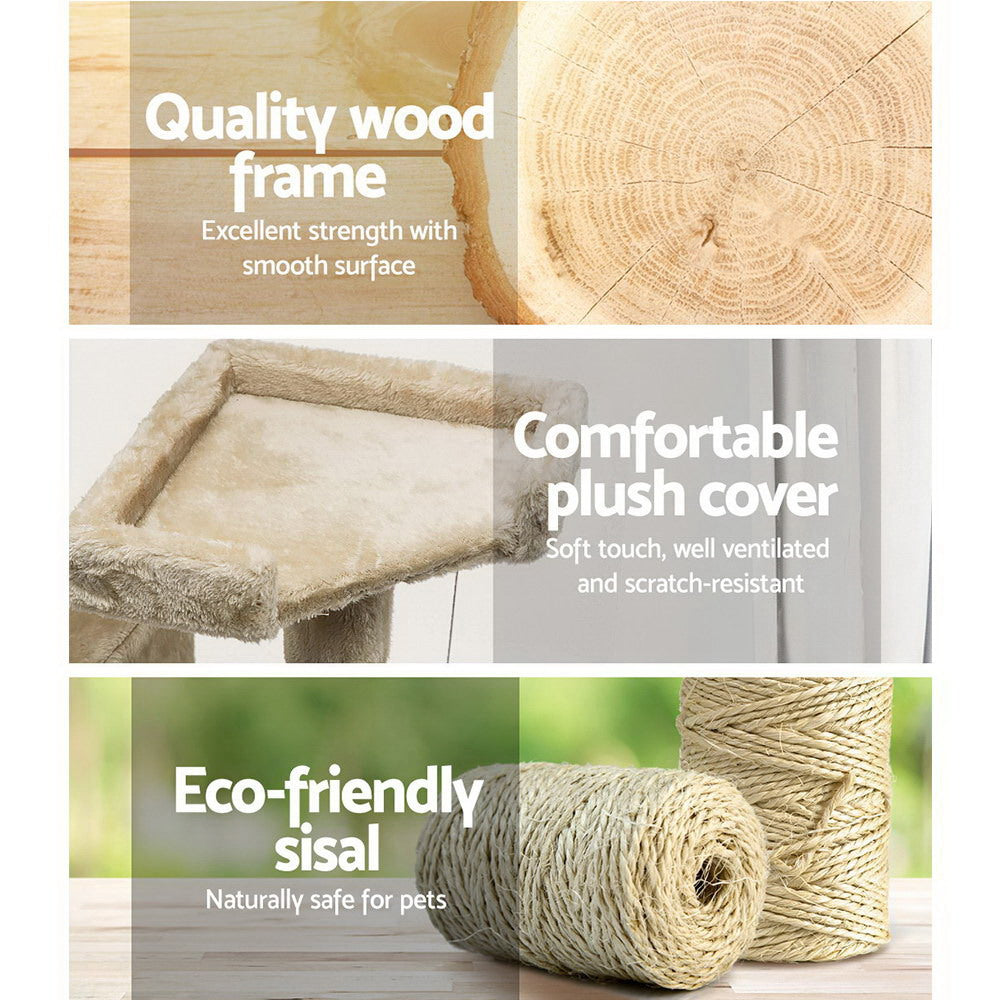 Cat Tree 180cm Trees Scratching Post Scratcher Tower Condo House Furniture Wood - Beige