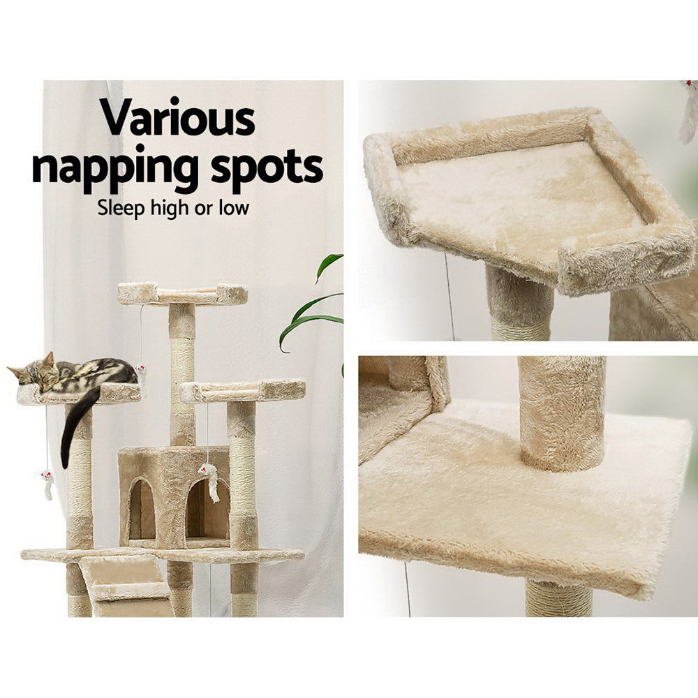 Cat Tree 180cm Trees Scratching Post Scratcher Tower Condo House Furniture Wood - Beige