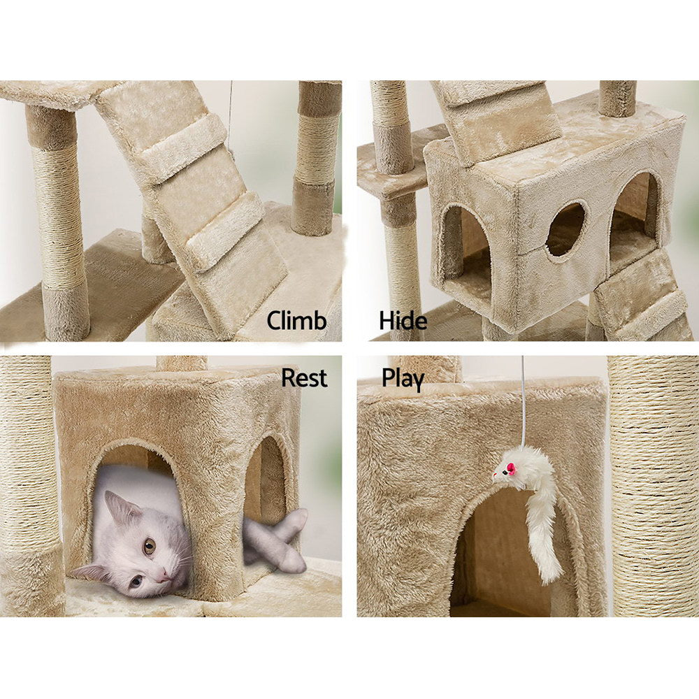 Cat Tree 180cm Trees Scratching Post Scratcher Tower Condo House Furniture Wood - Beige