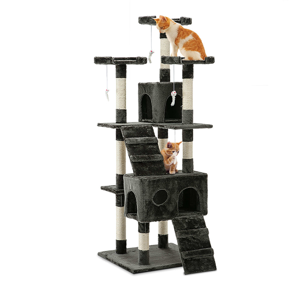 Cat Tree 180cm Trees Scratching Post Scratcher Tower Condo House Furniture Wood - Dark Grey