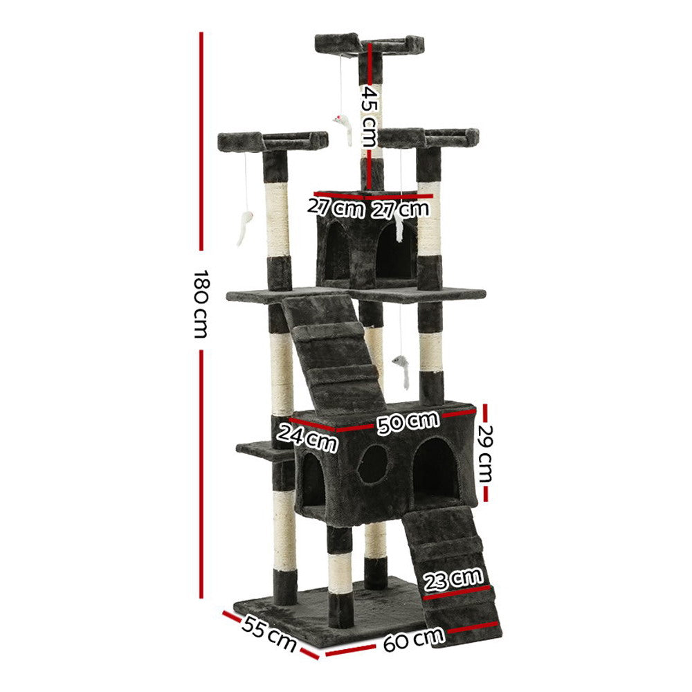 Cat Tree 180cm Trees Scratching Post Scratcher Tower Condo House Furniture Wood - Dark Grey