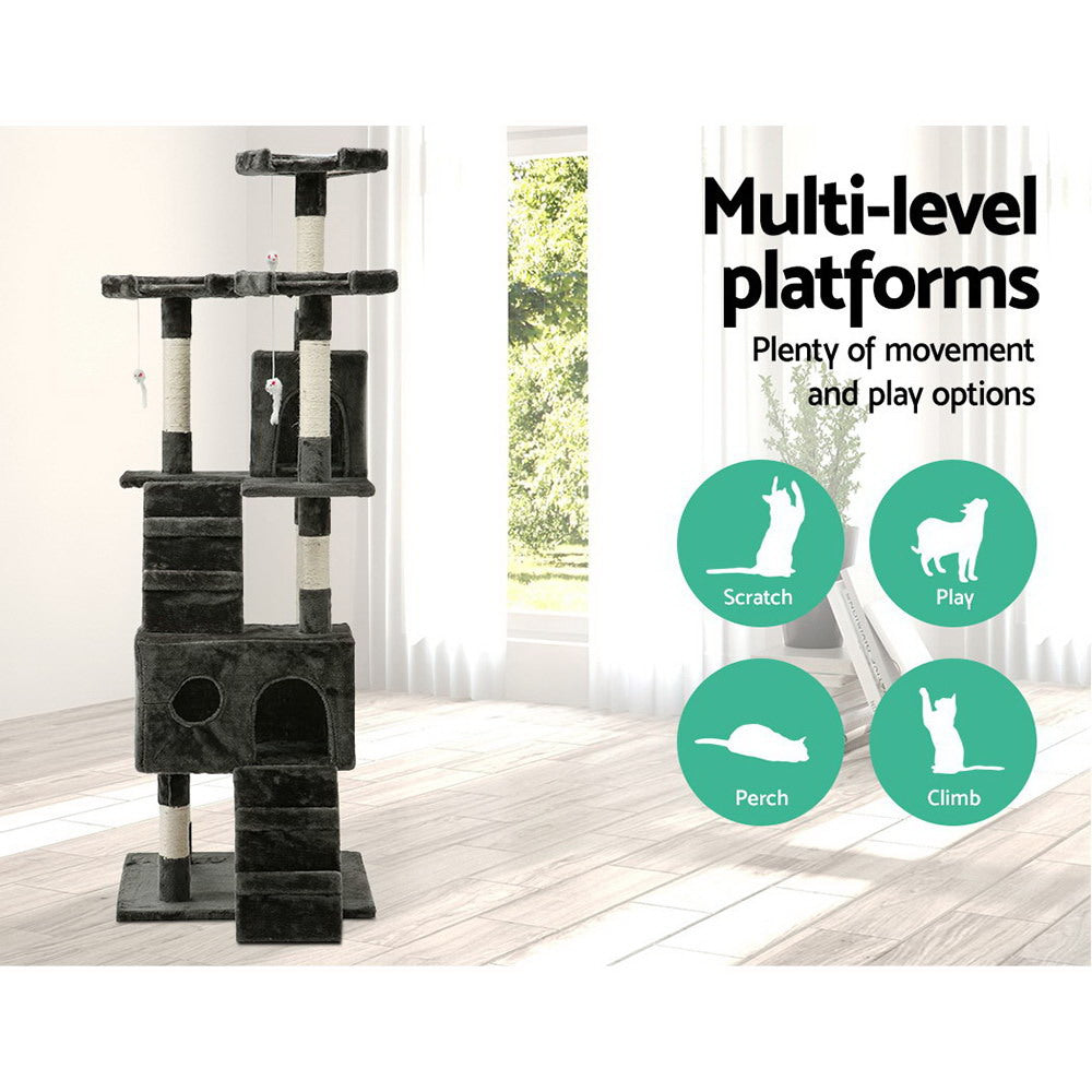 Cat Tree 180cm Trees Scratching Post Scratcher Tower Condo House Furniture Wood - Dark Grey