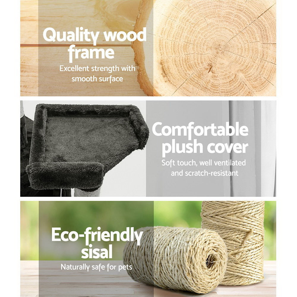 Cat Tree 180cm Trees Scratching Post Scratcher Tower Condo House Furniture Wood - Dark Grey