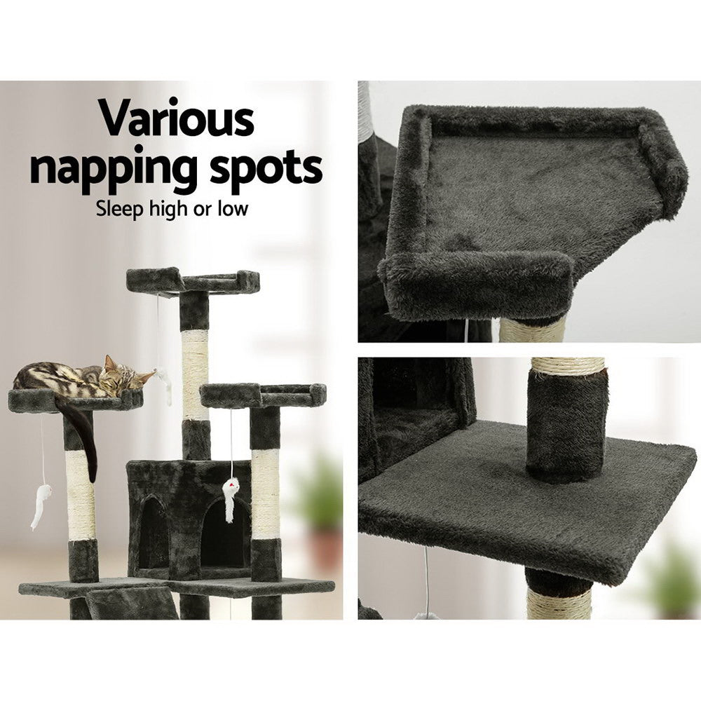 Cat Tree 180cm Trees Scratching Post Scratcher Tower Condo House Furniture Wood - Dark Grey