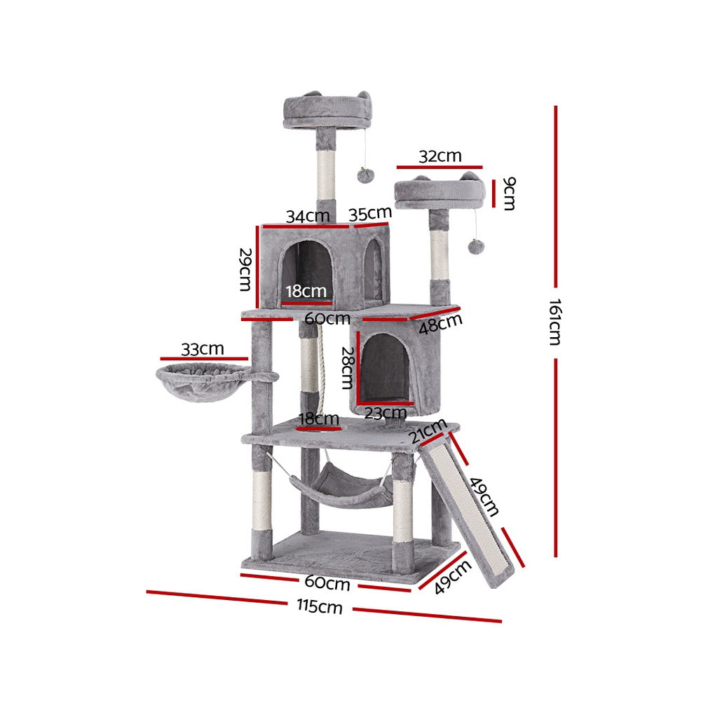Cat Tree Tower Scratching Post Scratcher 161cm Condo House Trees - Grey