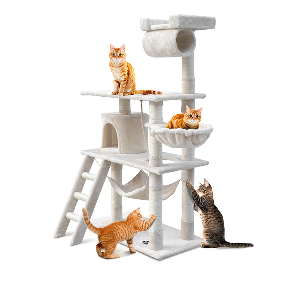 Cat Tree 141cm Trees Scratching Post Scratcher Tower Condo House Furniture Wood - Beige