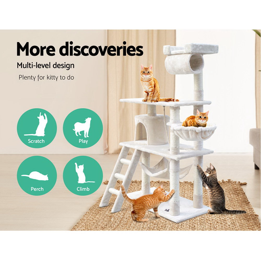 Cat Tree 141cm Trees Scratching Post Scratcher Tower Condo House Furniture Wood - Beige