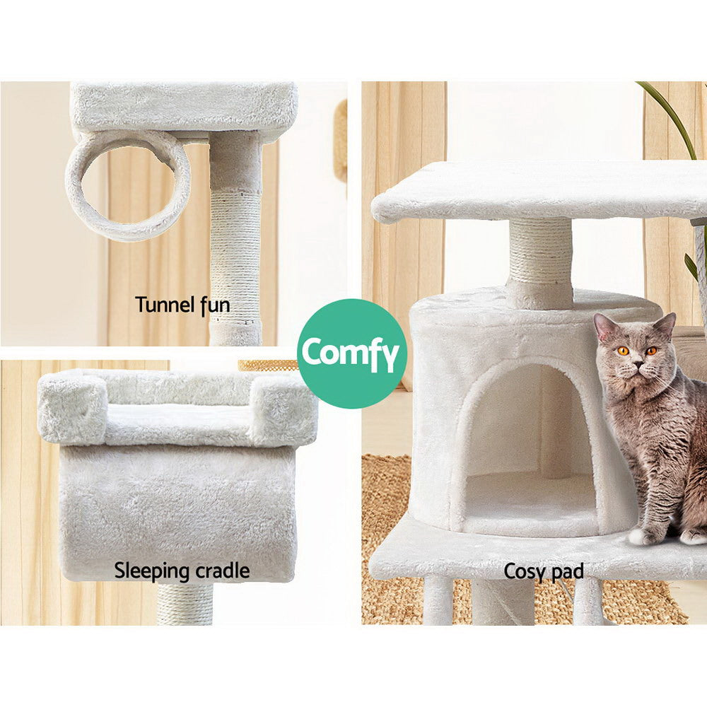 Cat Tree 141cm Trees Scratching Post Scratcher Tower Condo House Furniture Wood - Beige