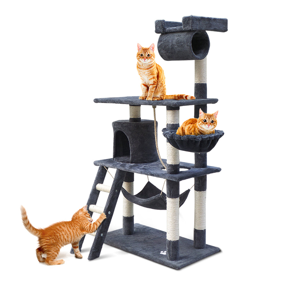 Cat Tree 141cm Trees Scratching Post Scratcher Tower Condo House Furniture Wood - Dark Grey