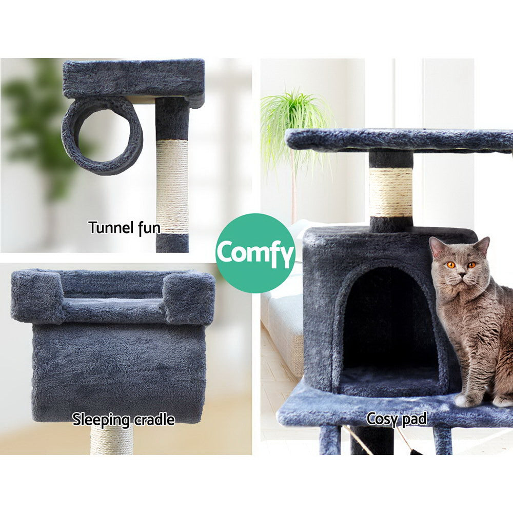 Cat Tree 141cm Trees Scratching Post Scratcher Tower Condo House Furniture Wood - Dark Grey