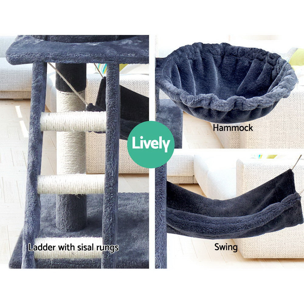 Cat Tree 141cm Trees Scratching Post Scratcher Tower Condo House Furniture Wood - Dark Grey