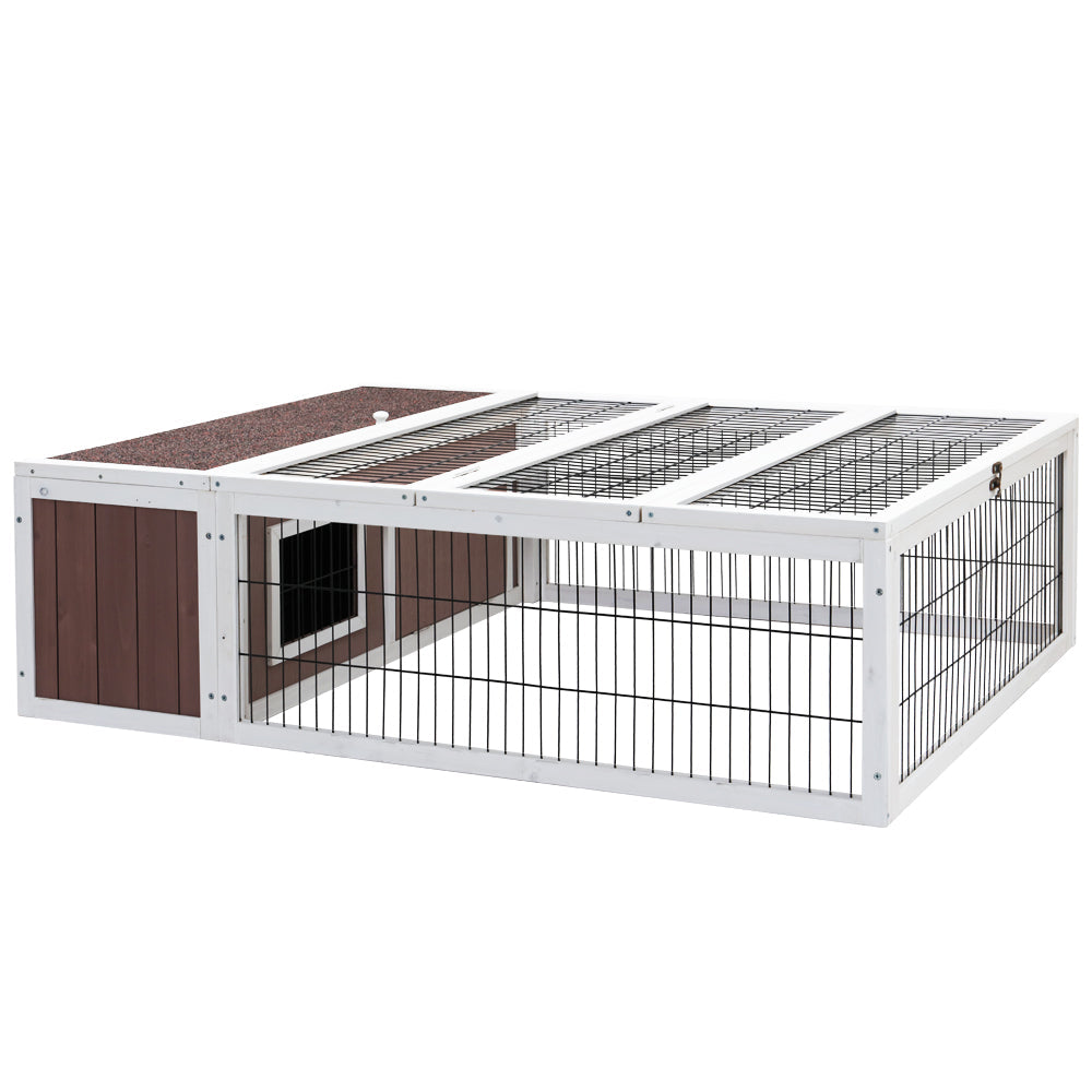 Wooden Rabbit Hutch Chicken Coop Run Cage Habitat House Outdoor Large - Charcoal Large