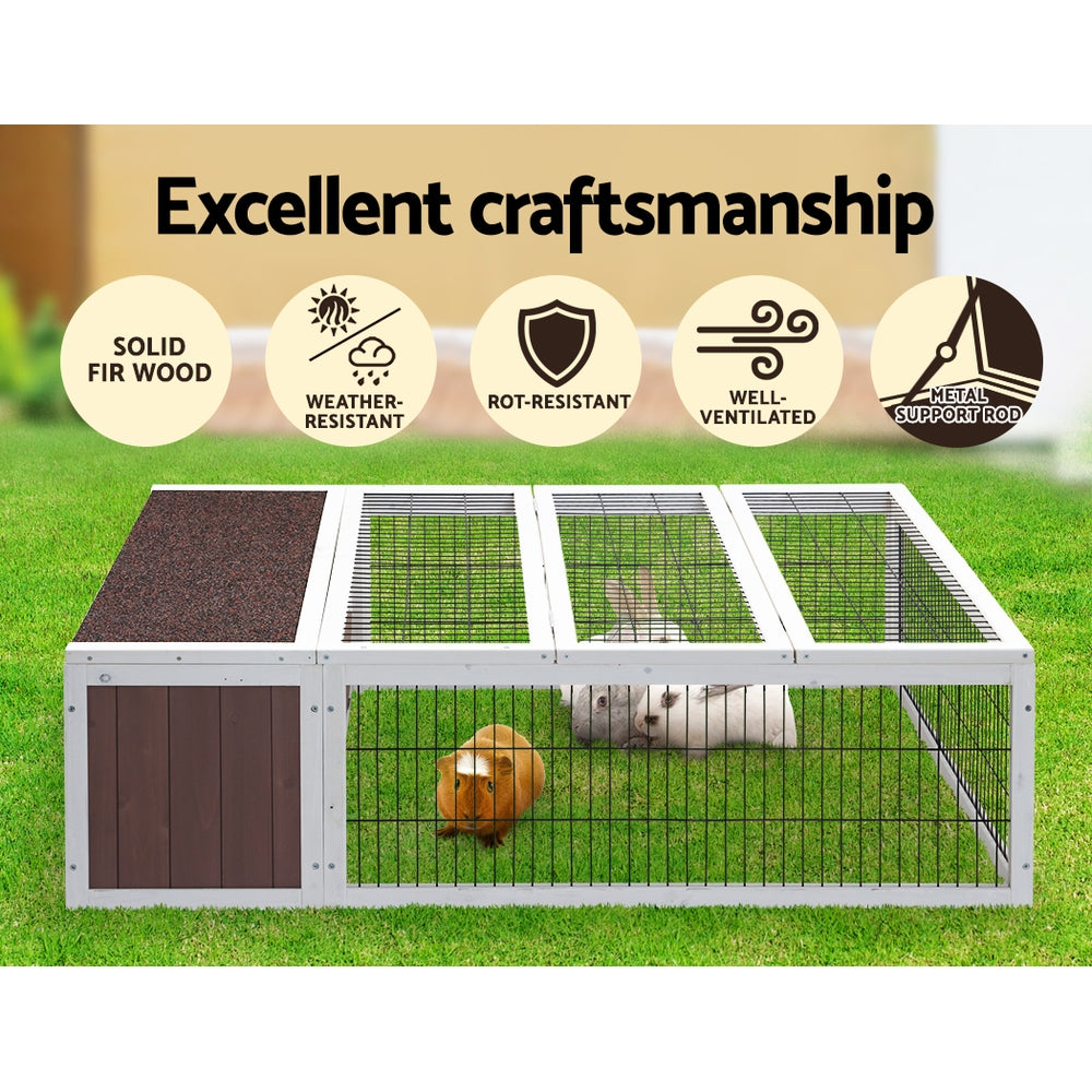 Wooden Rabbit Hutch Chicken Coop Run Cage Habitat House Outdoor Large - Charcoal Large