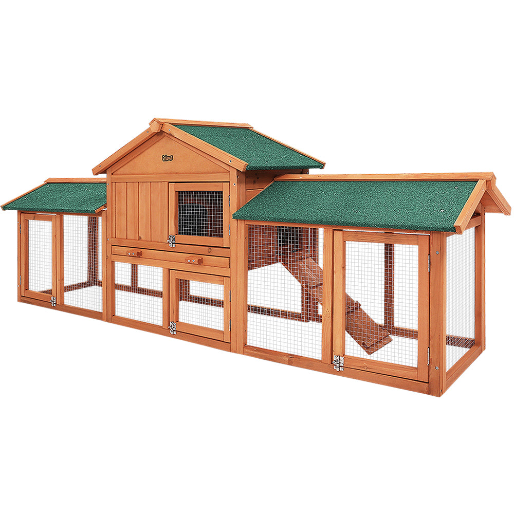 Rabbit Hutch Chicken Coop Wooden Cage Pet Hutch 220cm x 52cm x 84cm