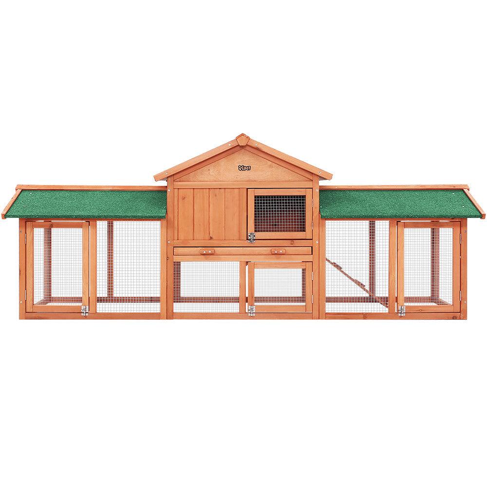 Rabbit Hutch Chicken Coop Wooden Cage Pet Hutch 220cm x 52cm x 84cm