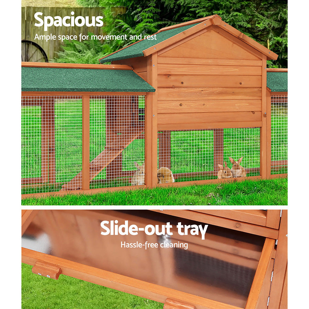 Rabbit Hutch Chicken Coop Wooden Cage Pet Hutch 220cm x 52cm x 84cm