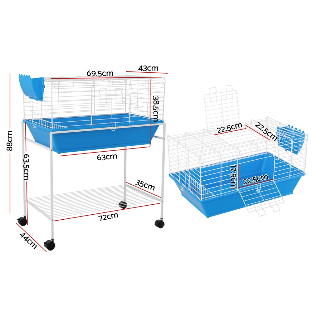 Rabbit Cage Hutch Cages Indoor Hamster Enclosure Carrier Bunny Blue
