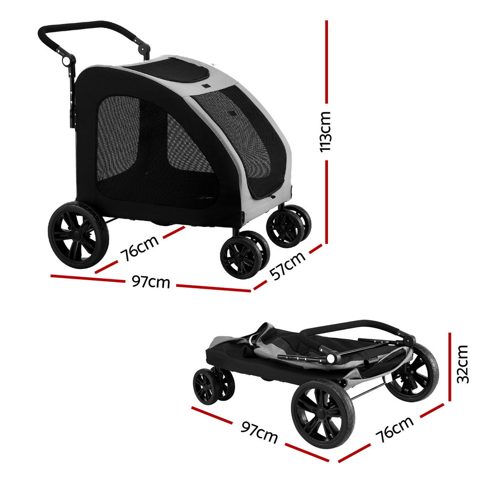 Pet Dog Stroller Pram Large Carrier Cat Travel Foldable Strollers 4 Wheels