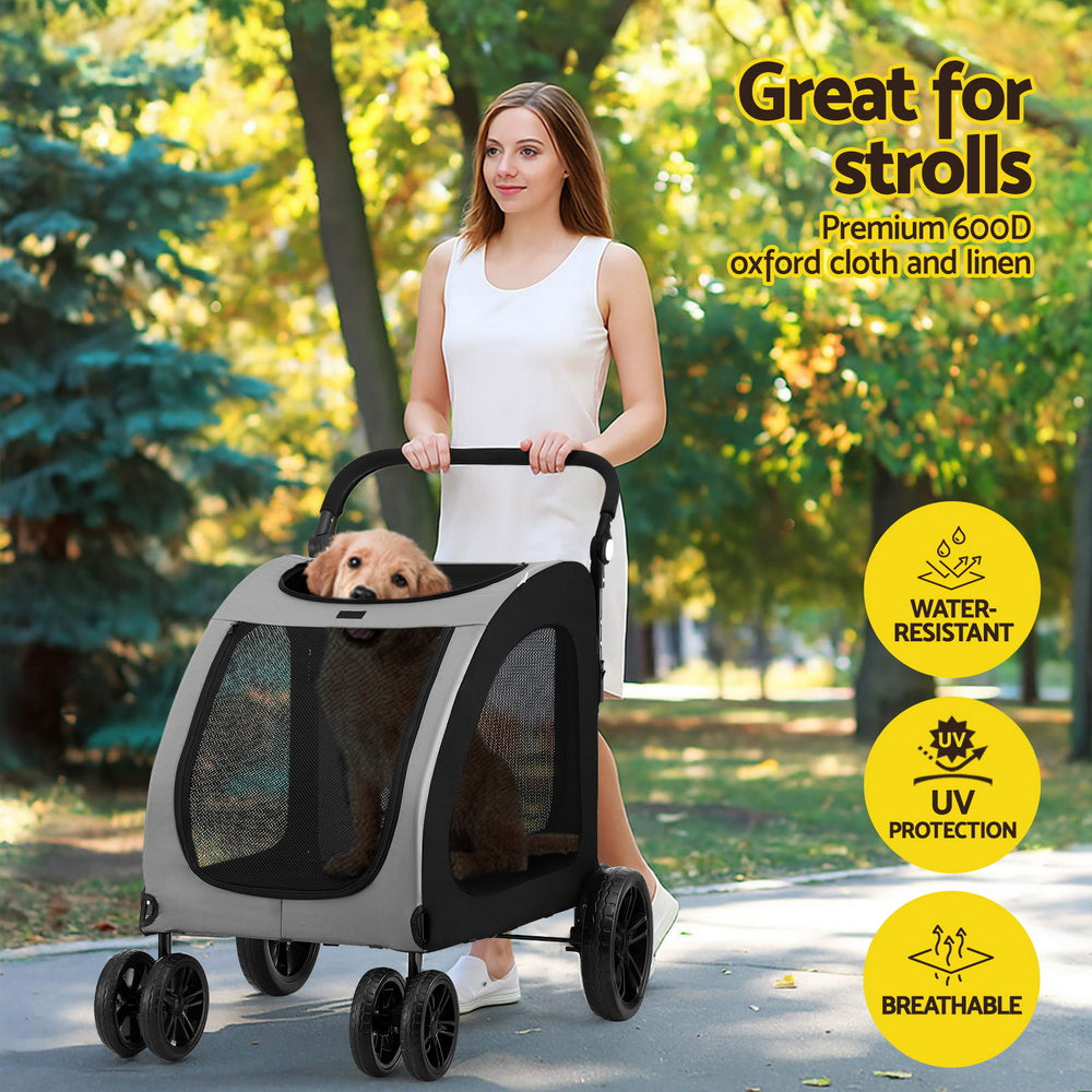 Pet Dog Stroller Pram Large Carrier Cat Travel Foldable Strollers 4 Wheels