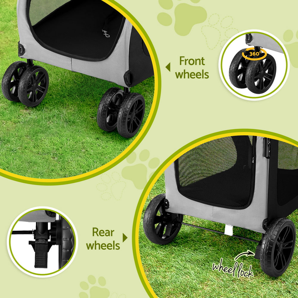 Pet Dog Stroller Pram Large Carrier Cat Travel Foldable Strollers 4 Wheels