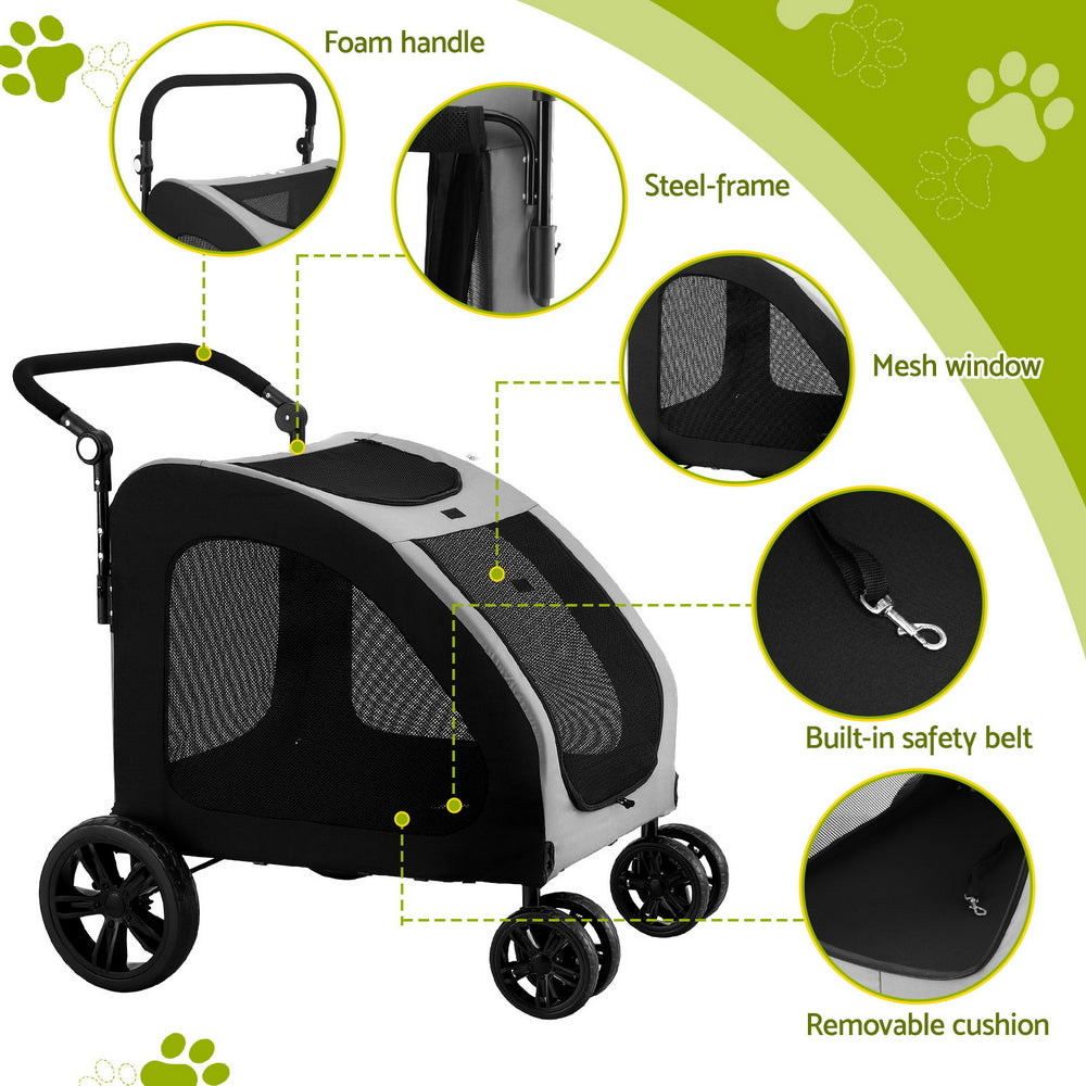 Pet Dog Stroller Pram Large Carrier Cat Travel Foldable Strollers 4 Wheels