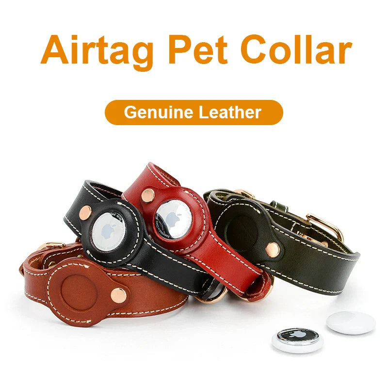 Pawfect find Luxury Leather Dog Collar with AirTag Pocket - Brown