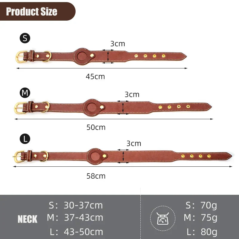 Pawfect find Luxury Leather Dog Collar with AirTag Pocket - Black