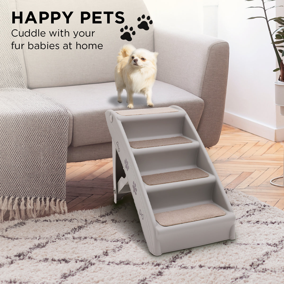 Furtastic Foldable Pet Stairs in Grey - 50cm with Non-Slip Mat for Indoor and Outdoor Use