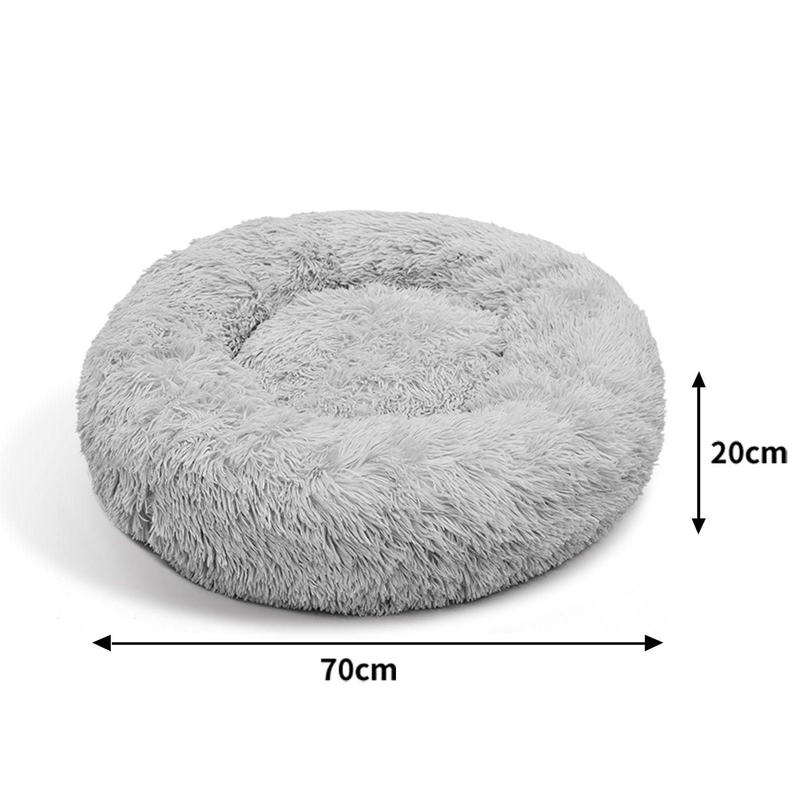 Pawfect find Luxurious Round Plush Dog Bed - Light Grey (M 70cm)