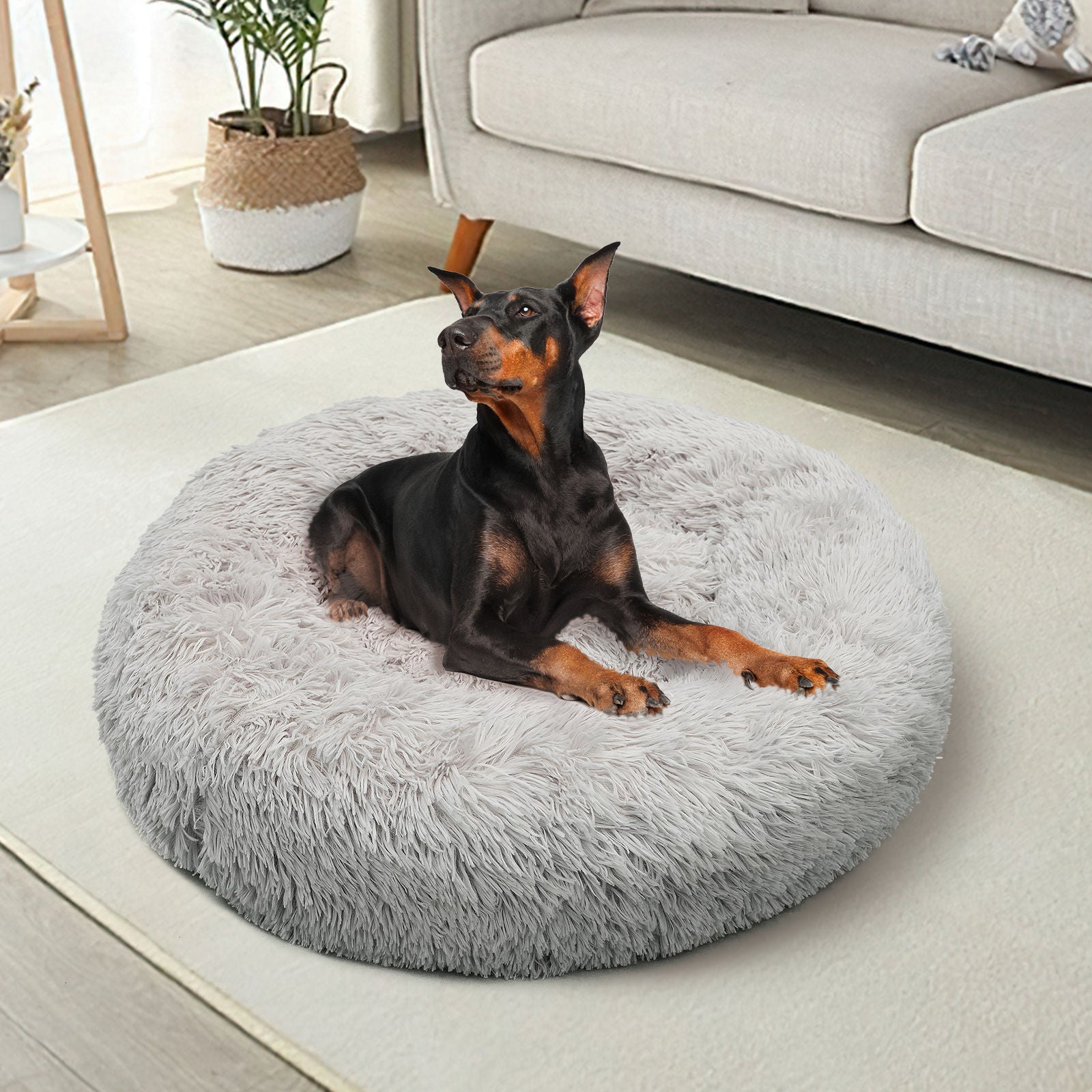 Pawfect find Luxurious XL Round Plush Dog Bed - Light Grey Comfort Nest