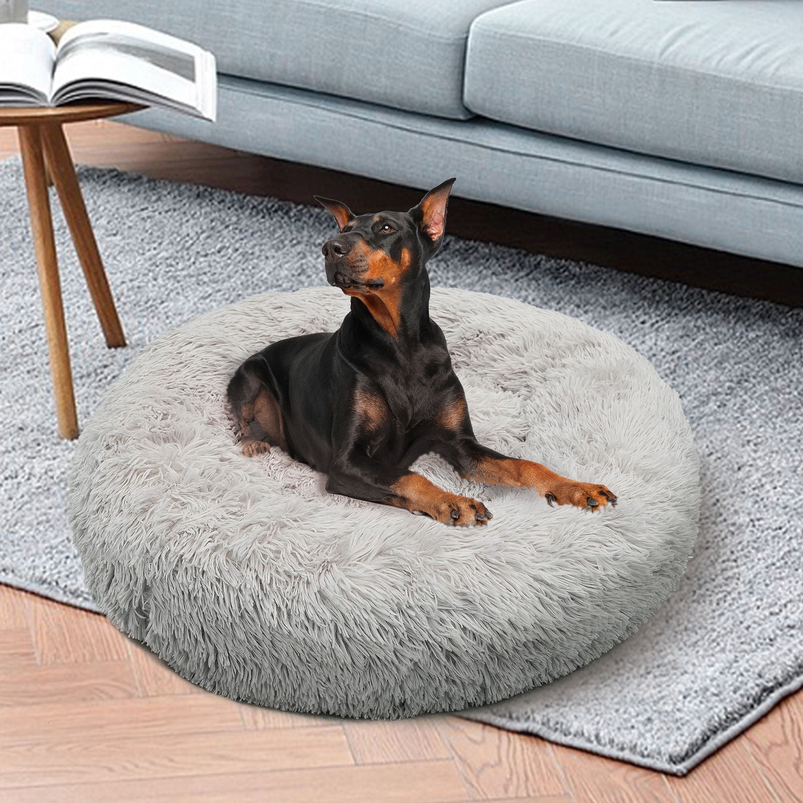 Pawfect find Luxurious XL Round Plush Dog Bed - Light Grey Comfort Nest