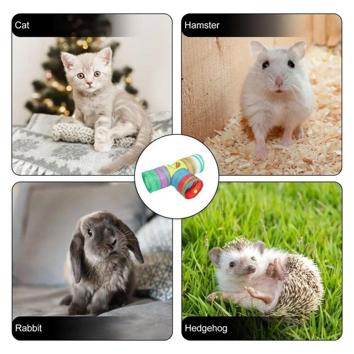 Foldable Rainbow Cat Tunnel Interactive Pet Toy with Tee Shape Fun Play Tunnel