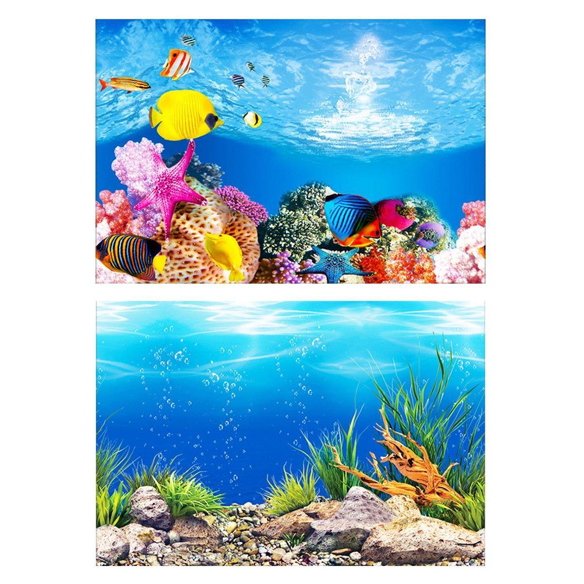 Aquarium Background Fish Tank Wallpaper Double Sided Decoration Sticker Paper - J-30cmx62cm