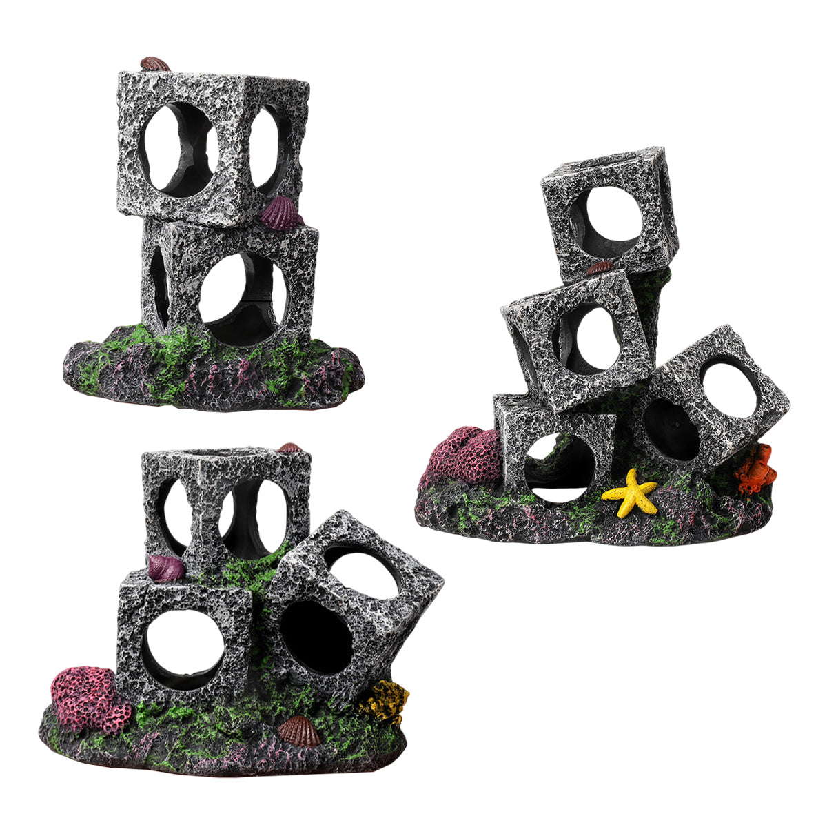 Fish Tank Shrimp Shelter House Square Stone Cave Aquarium Breeding Hiding Decor - 3 Squares