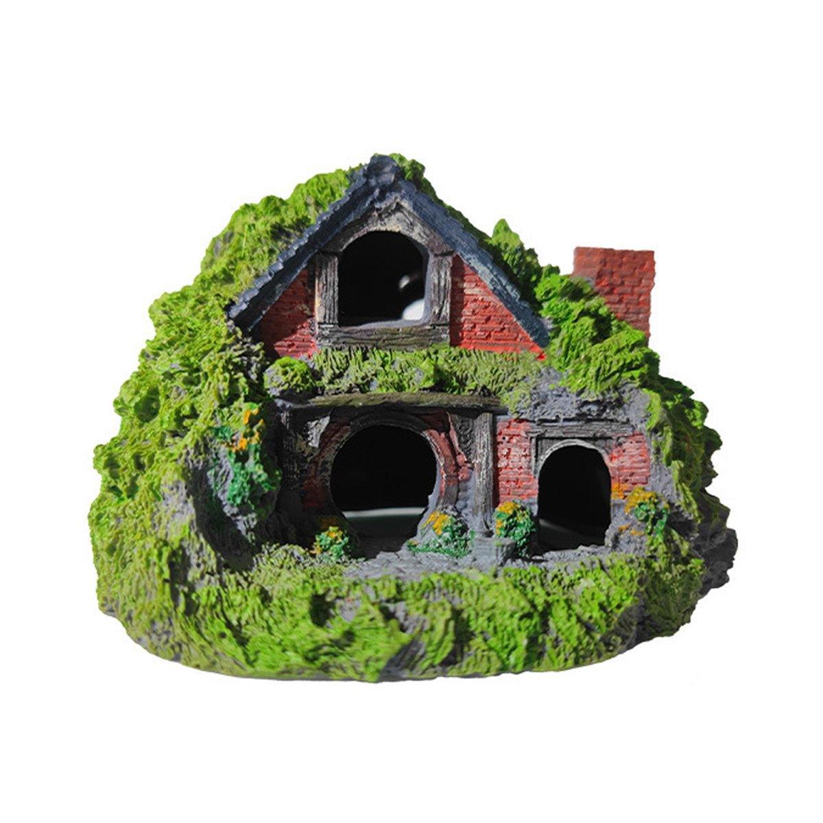 Resin Grass House Aquarium Ornament Natural Fish Tank Decoration Hideaway - B