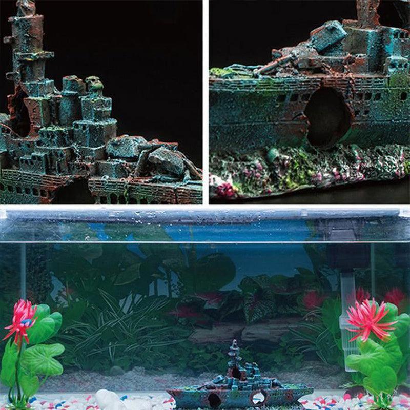 Aquarium Shipwreck Ship Fish Tank Resin Sunken Ship Fishing Hiding Pot Decor