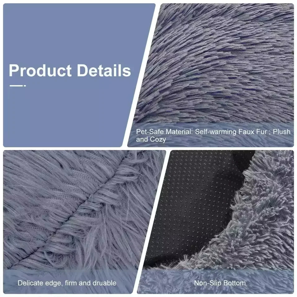 PawfectFriend Luxurious Plush Calming Dog & Cat Bed - XXL Fluffy Donut Design